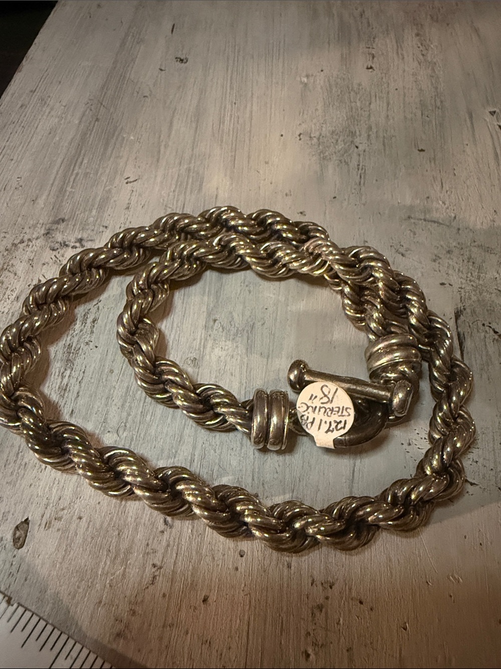 Heavy Sterling Silver Twisted Rope Chain Necklace - 18 inches